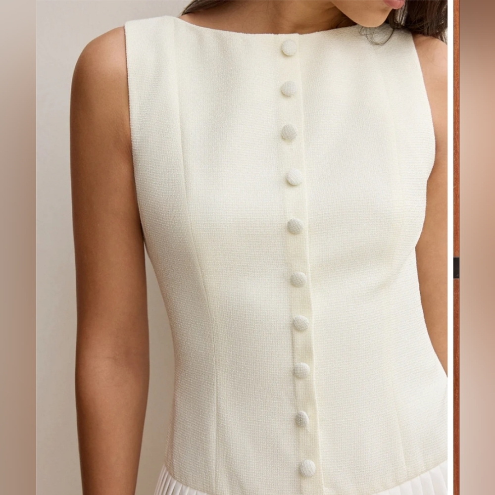 Commense Button-Front Panel Pleated Hem Mini Dres… - image 4